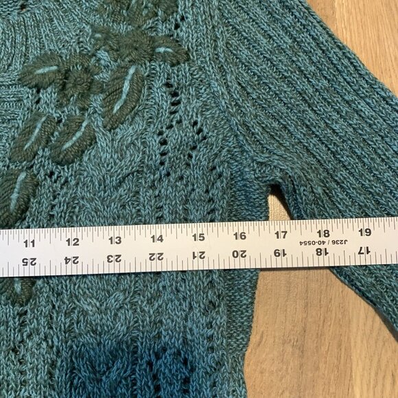 NWT DKNY Cable Knit Cardigan Blue Teal size XS embroidered flowers Y2k 90’s VTG - Picture 4 of 6